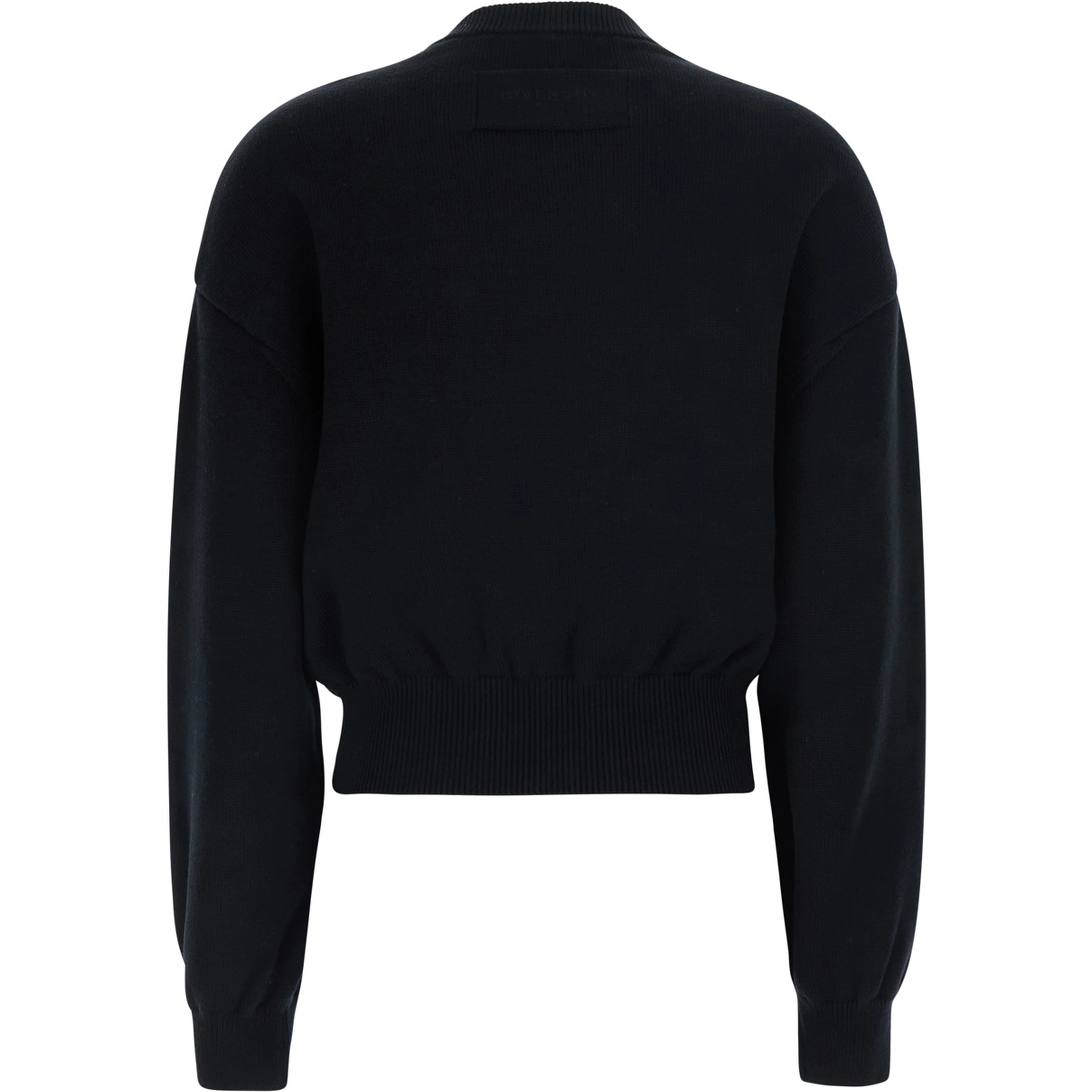Black Crew Neck Sweater with Crystals Applied on the Front in Wool and Cotton Blend Women