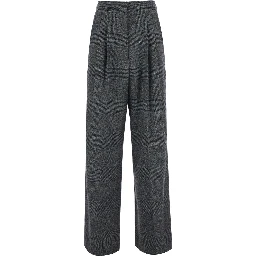 Grey Pants with hidden front closure and front pleats in wool for women