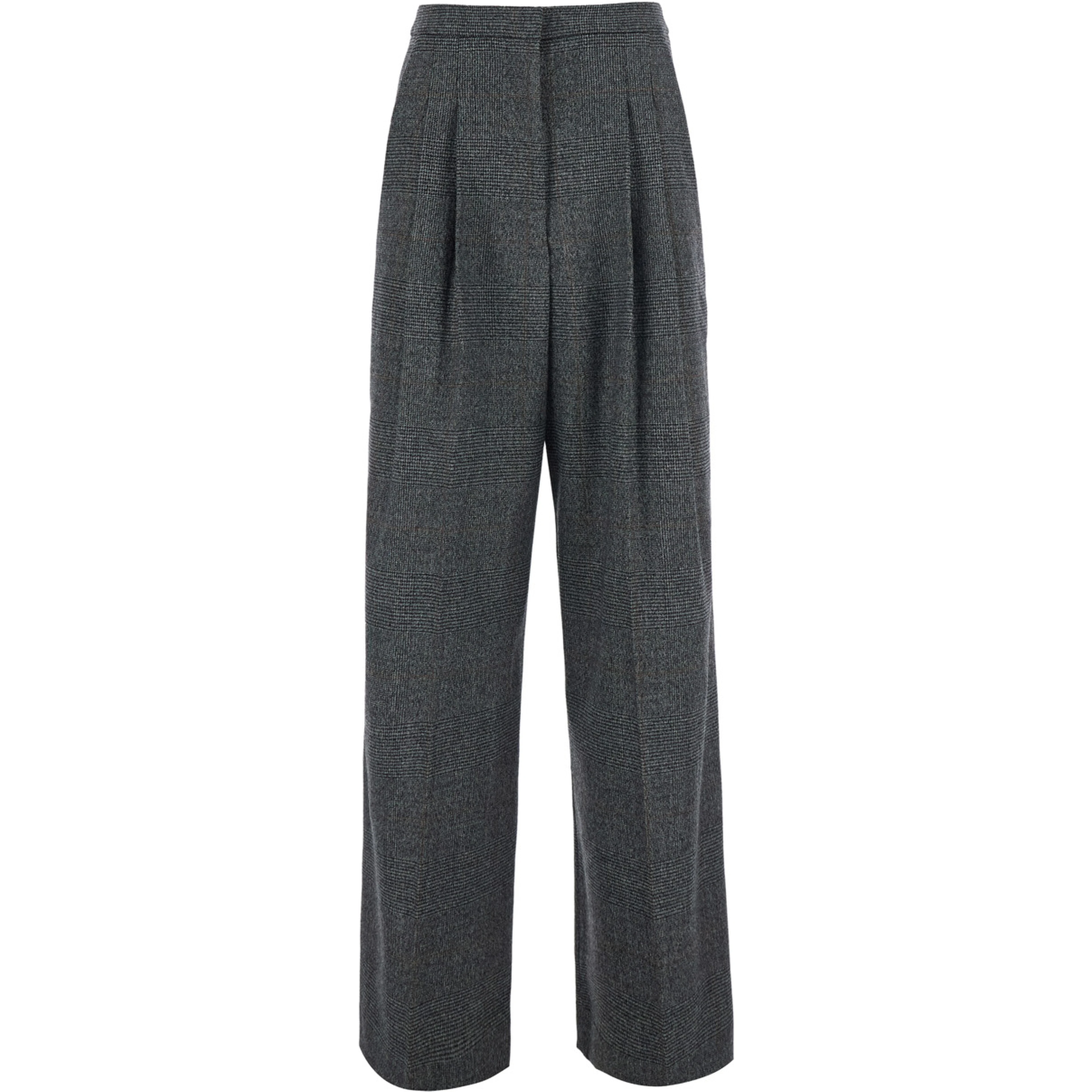 Grey Pants with hidden front closure and front pleats in wool for women
