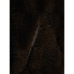 Brown shearling jacket with hood and front zip closure in ecofur for women