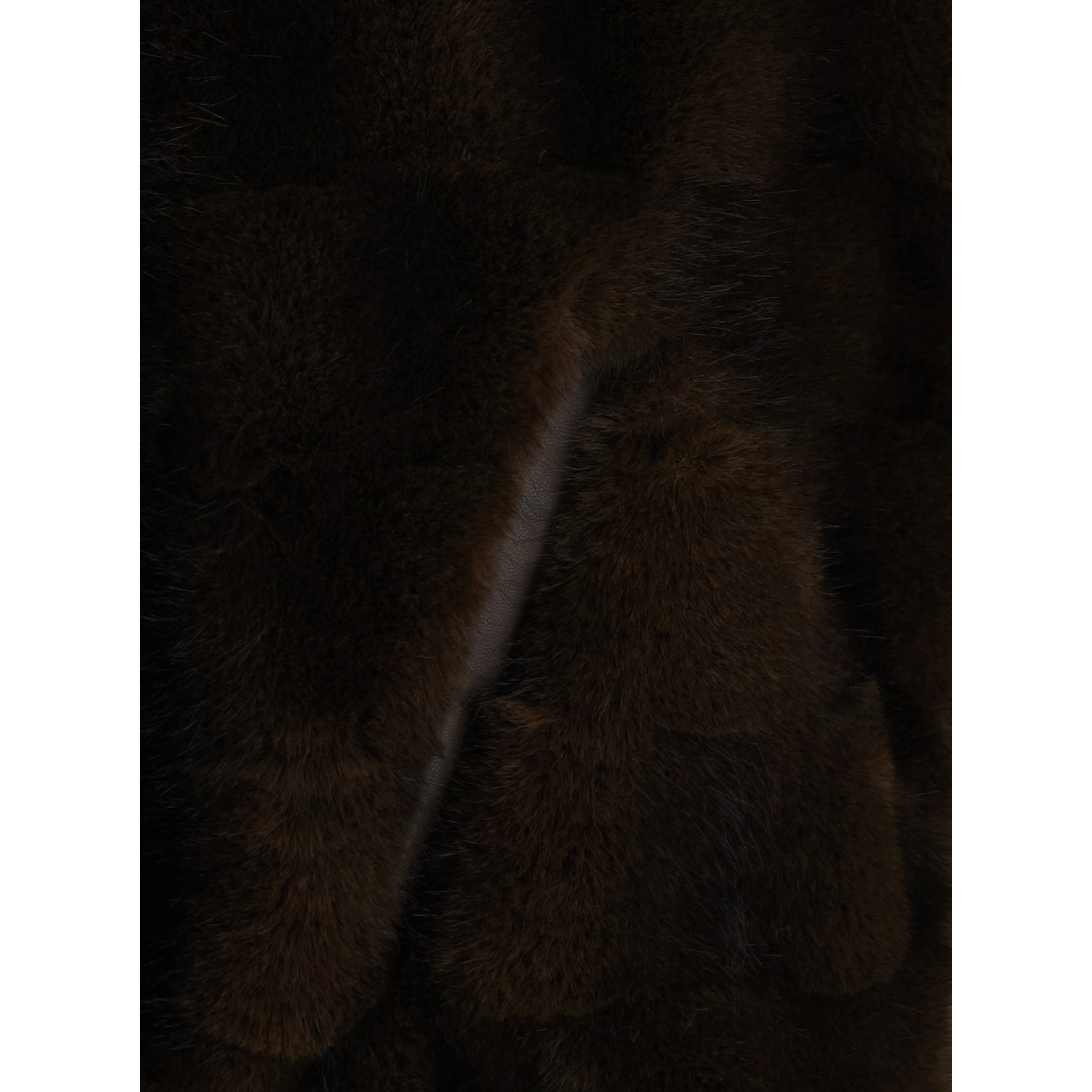 Brown shearling jacket with hood and front zip closure in ecofur for women