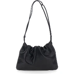 Nella Black Shoulder bag with Drawstring Closure and Top Strap in Leather for Women