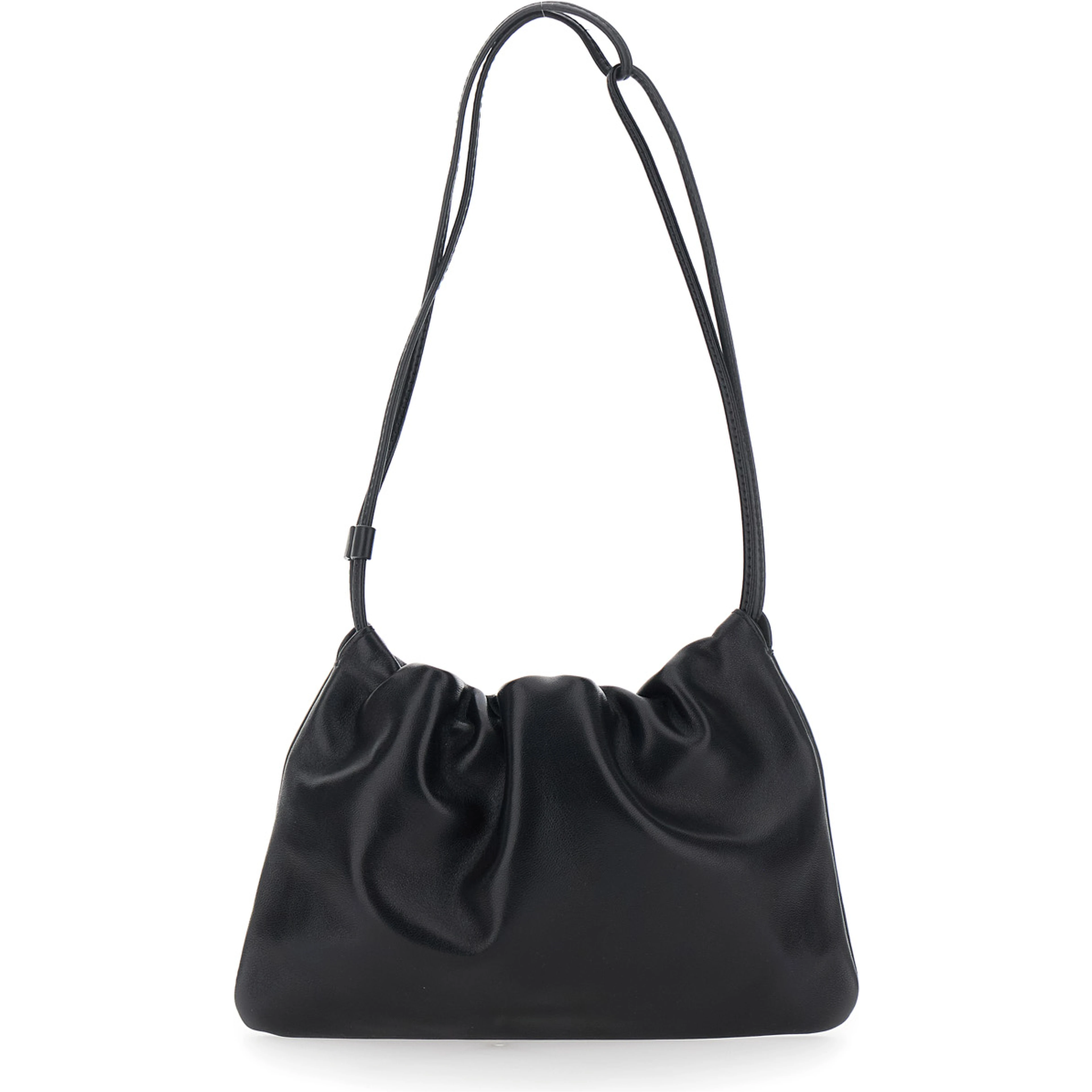 Nella Black Shoulder bag with Drawstring Closure and Top Strap in Leather for Women