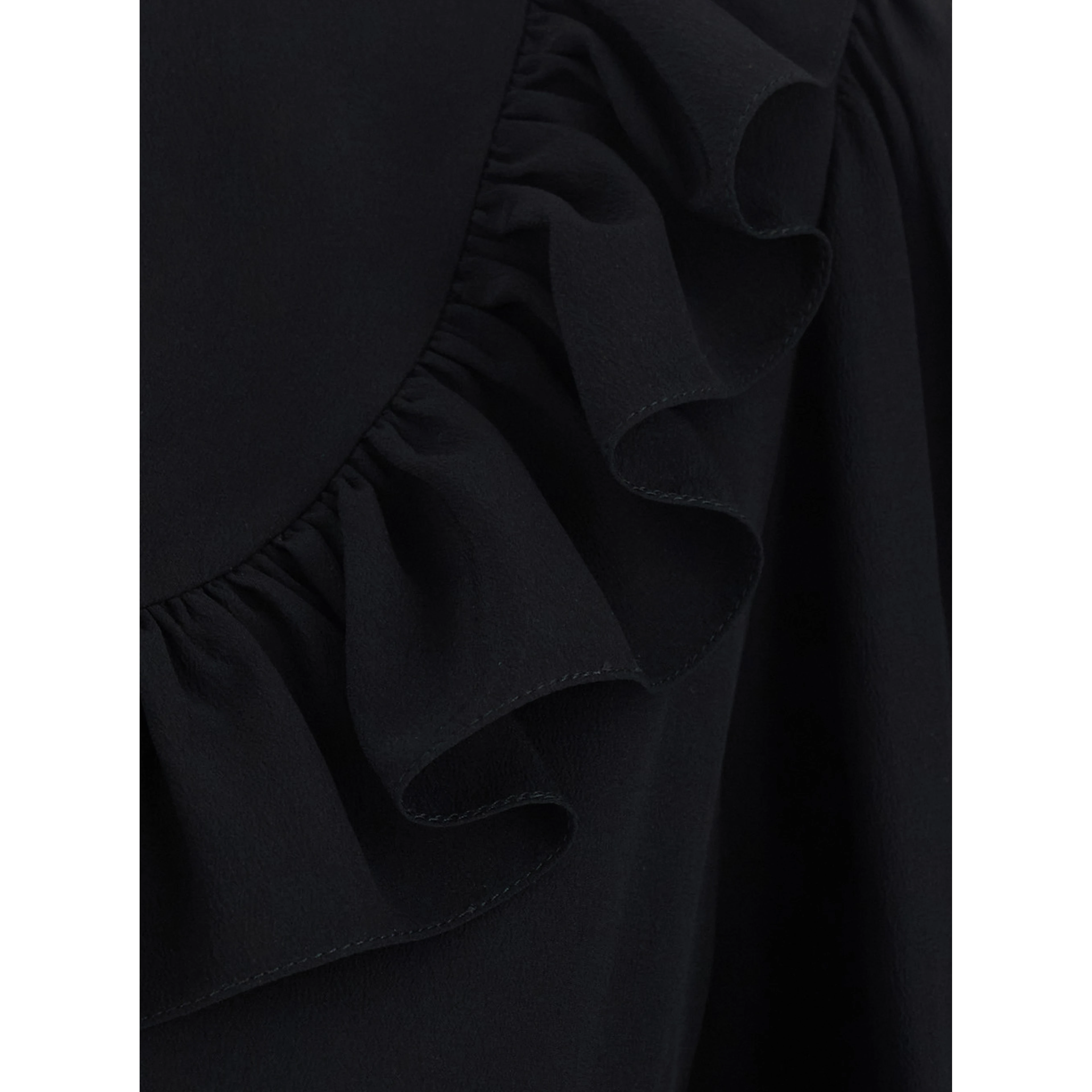 Black Shirt with Front Knot and Cuffs with Straps in Silk for Women