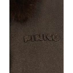 brown Jacket with eco-fur details and Logo lettering in cotton for women