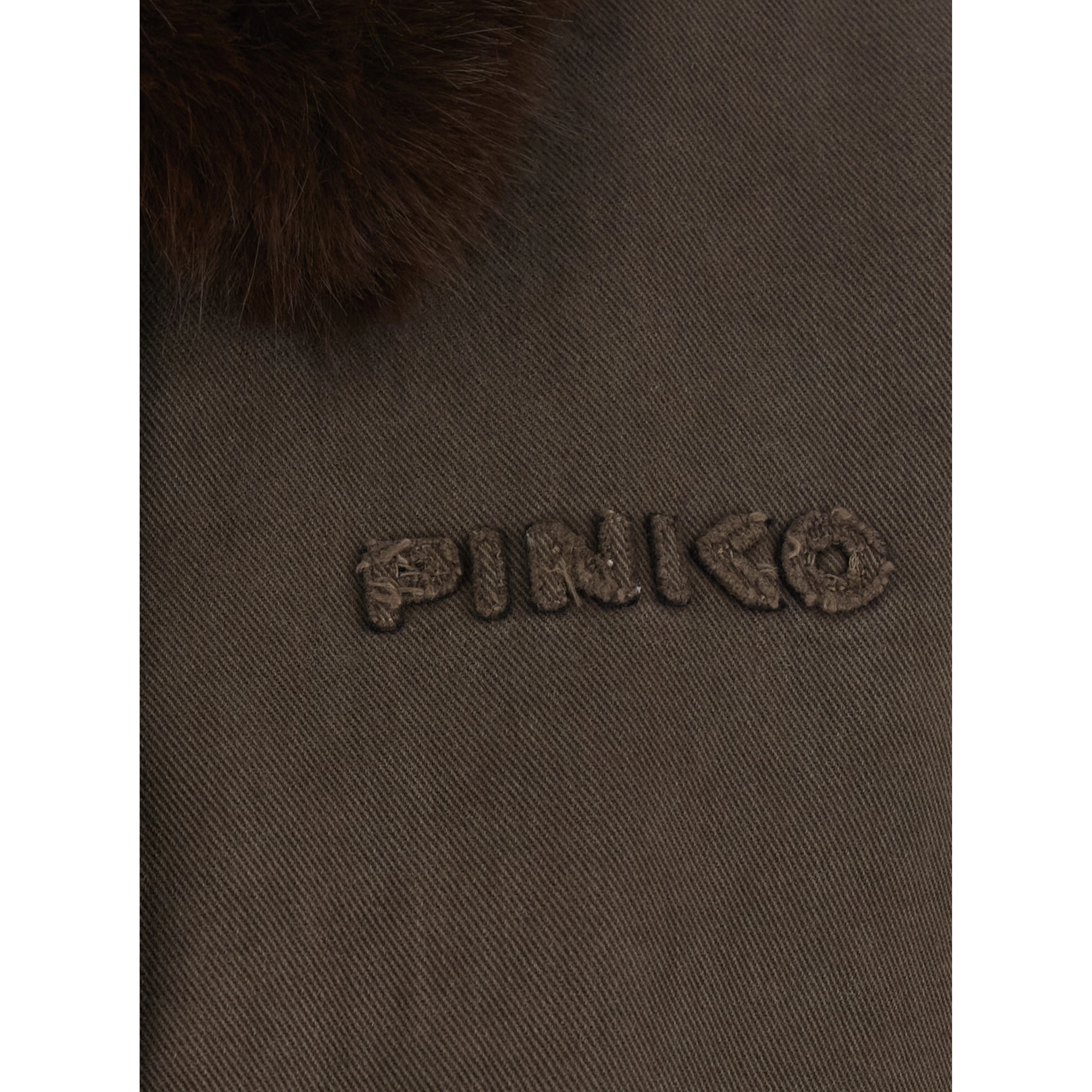 brown Jacket with eco-fur details and Logo lettering in cotton for women