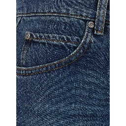 Blue Cuffed Hem Jeans with Printed Logo on the Back in Denim for Women