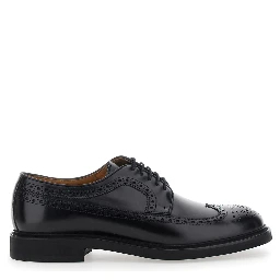 Brown Leather Round Toe Lace-Up Shoes