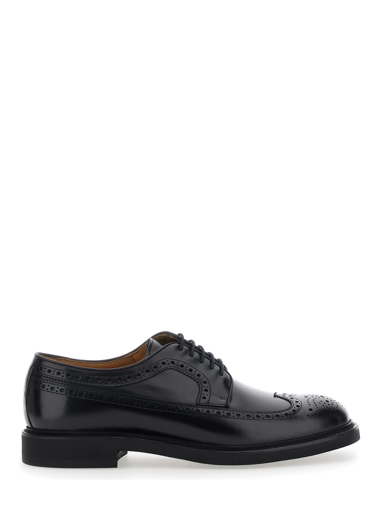 Brown Leather Round Toe Lace-Up Shoes