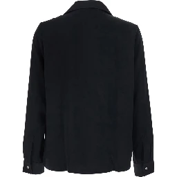 Black Shirt with Notched Collar with logo lettering Embroidery in Tech Fabric for Men