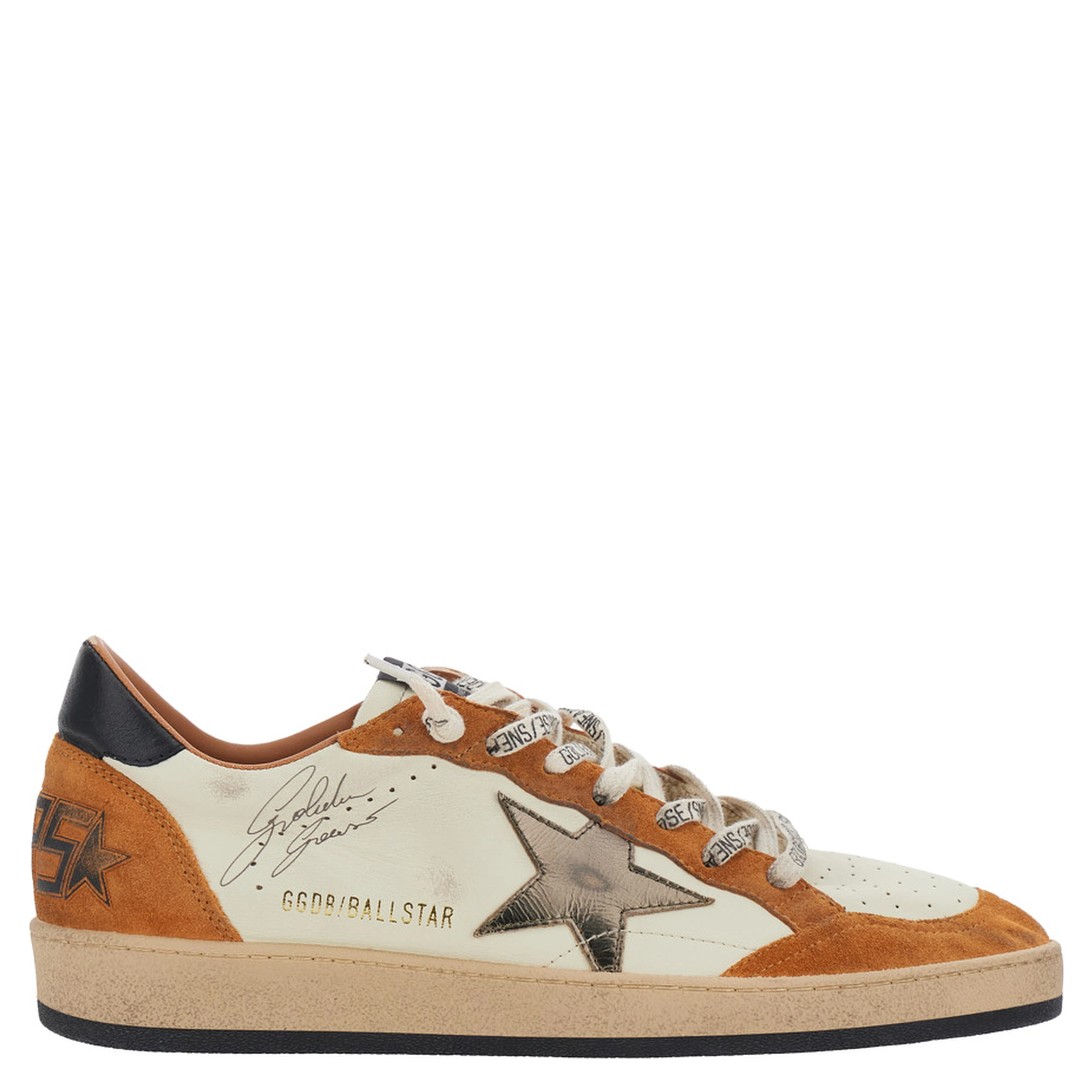 Ballstar Orange Low Top Sneakers with Star Patch on the Side and Contrasting Heel with Logo Lettering in Suede for Men