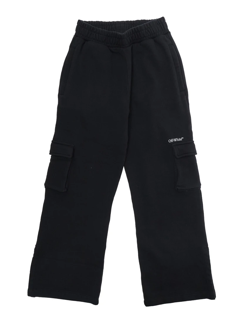 Black Cargo Pants with Logo on the Front in Cotton Girl
