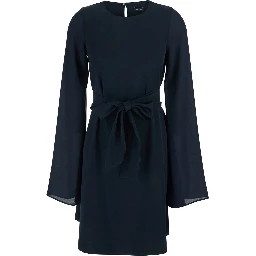 Blue Short Dress with Bow on the Front and Keyhole Closure on the Back in Cady for Women
