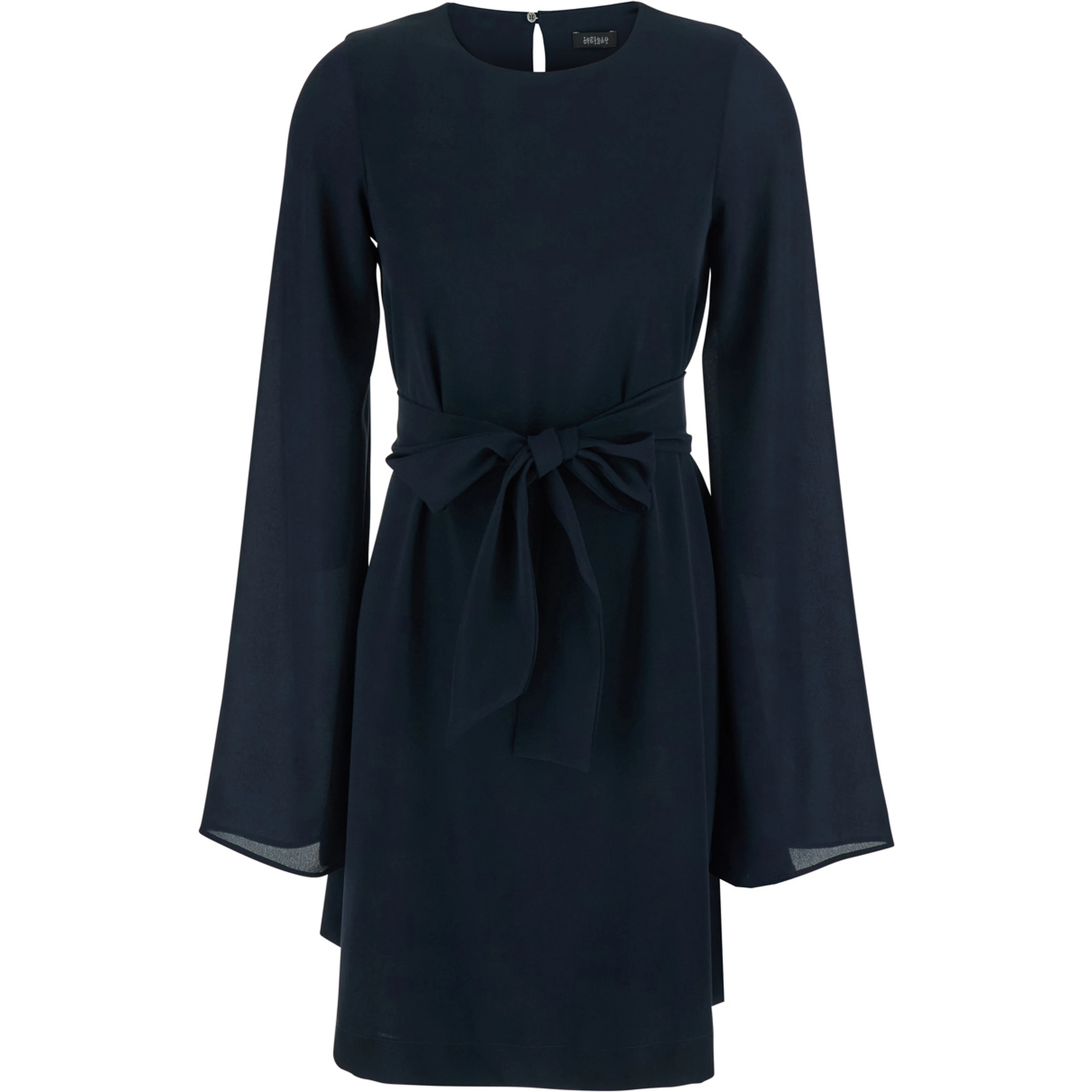 Blue Short Dress with Bow on the Front and Keyhole Closure on the Back in Cady for Women