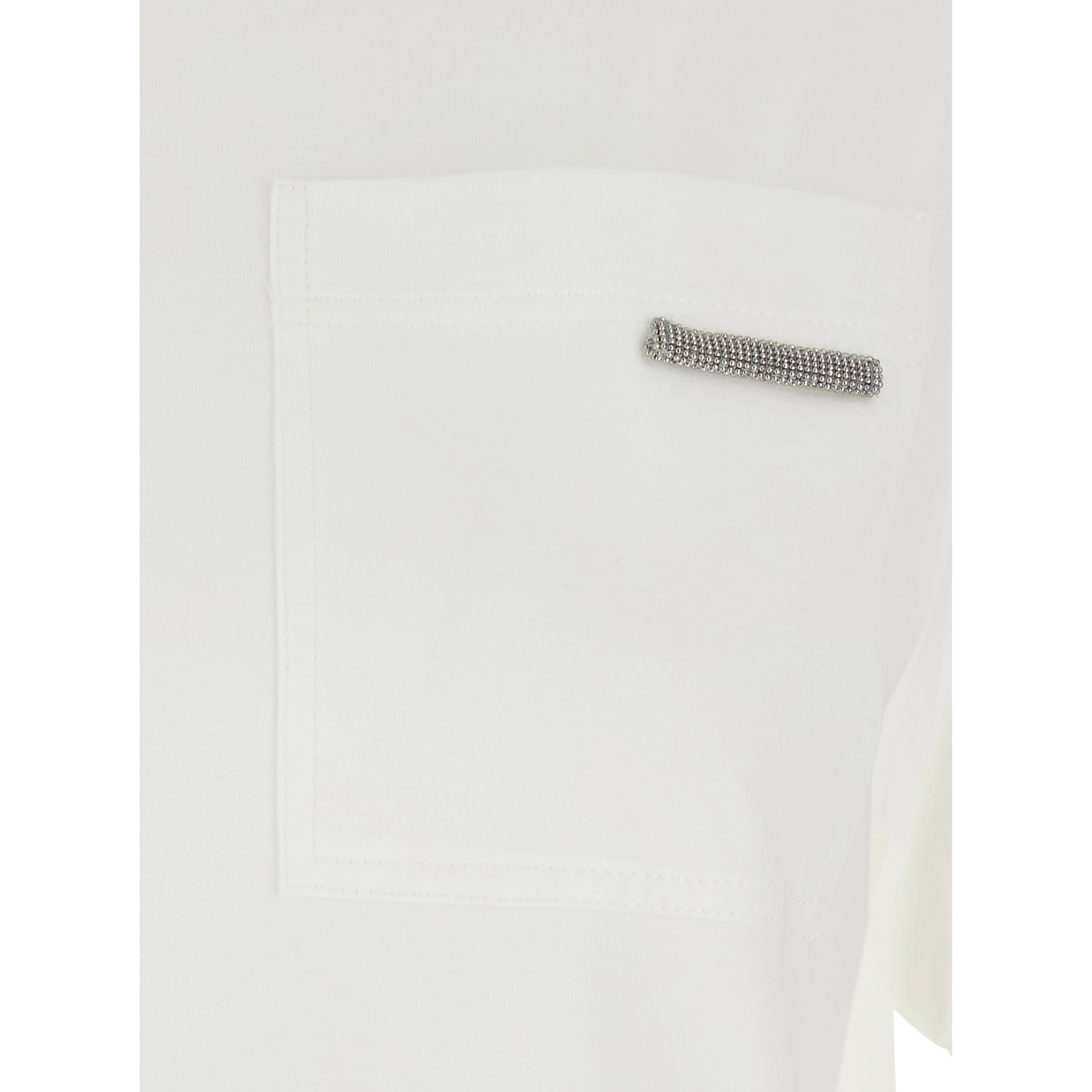 White Crew Neck T-Shirt with Monile Detail on the Front in Cotton for Women