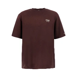 Bordeaux Crew Neck T-Shirt with Logo Lettering on the Front in Cotton for Men