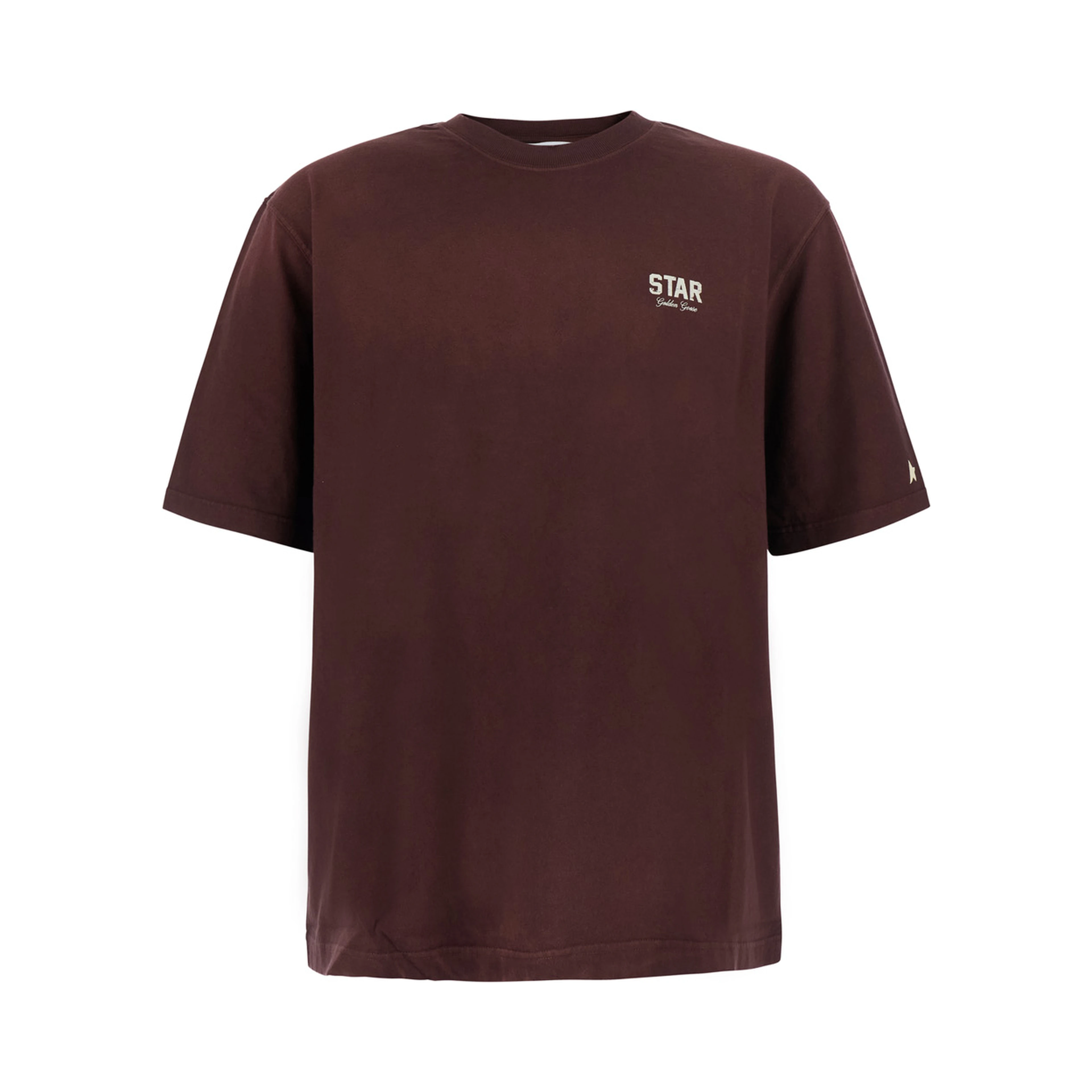 Bordeaux Crew Neck T-Shirt with Logo Lettering on the Front in Cotton for Men