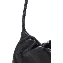 Nella Black Shoulder bag with Drawstring Closure and Top Strap in Leather for Women