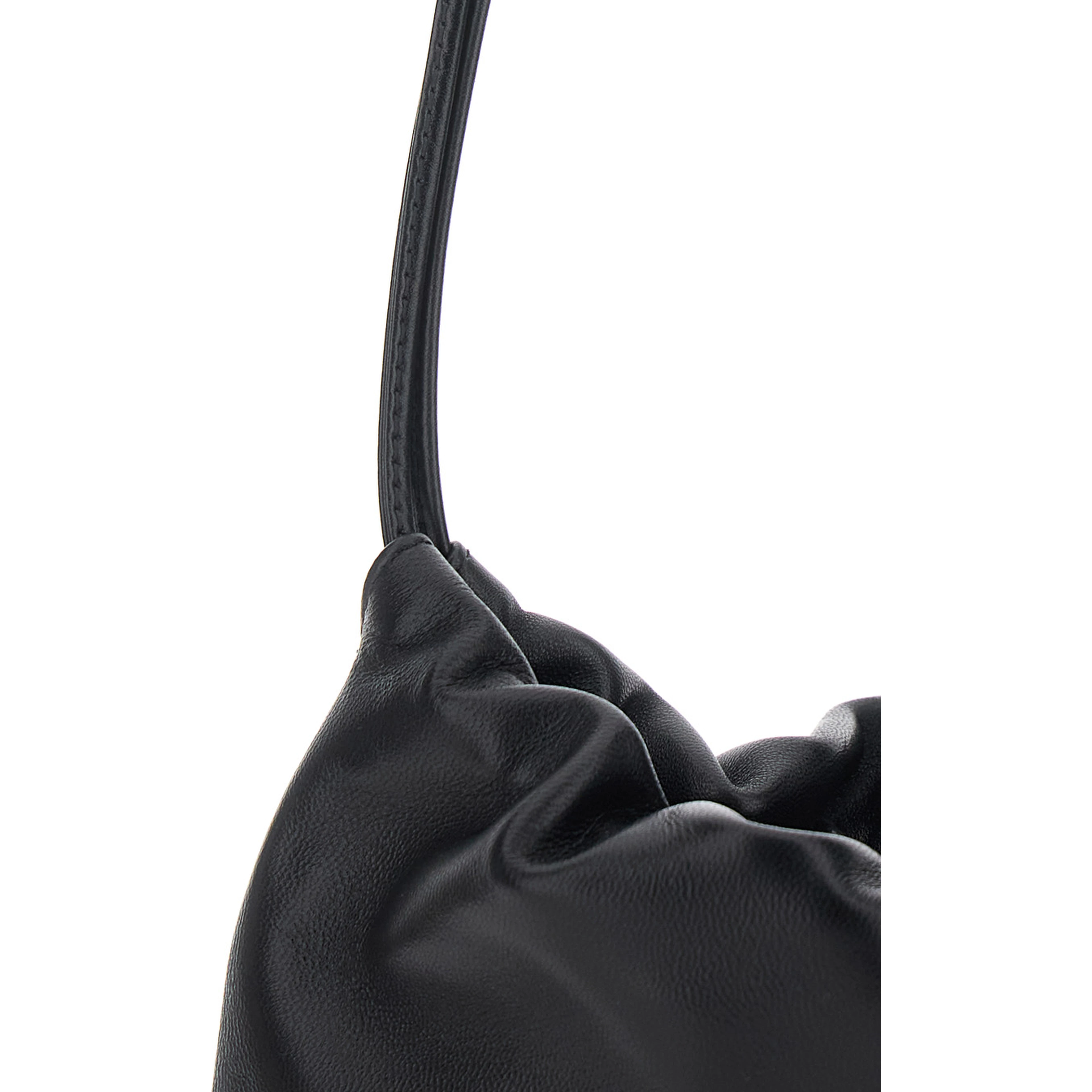 Nella Black Shoulder bag with Drawstring Closure and Top Strap in Leather for Women