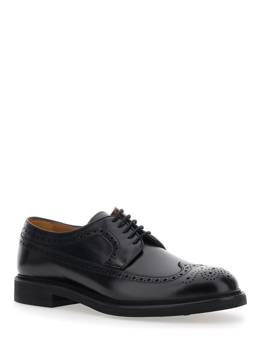 Brown Leather Round Toe Lace-Up Shoes