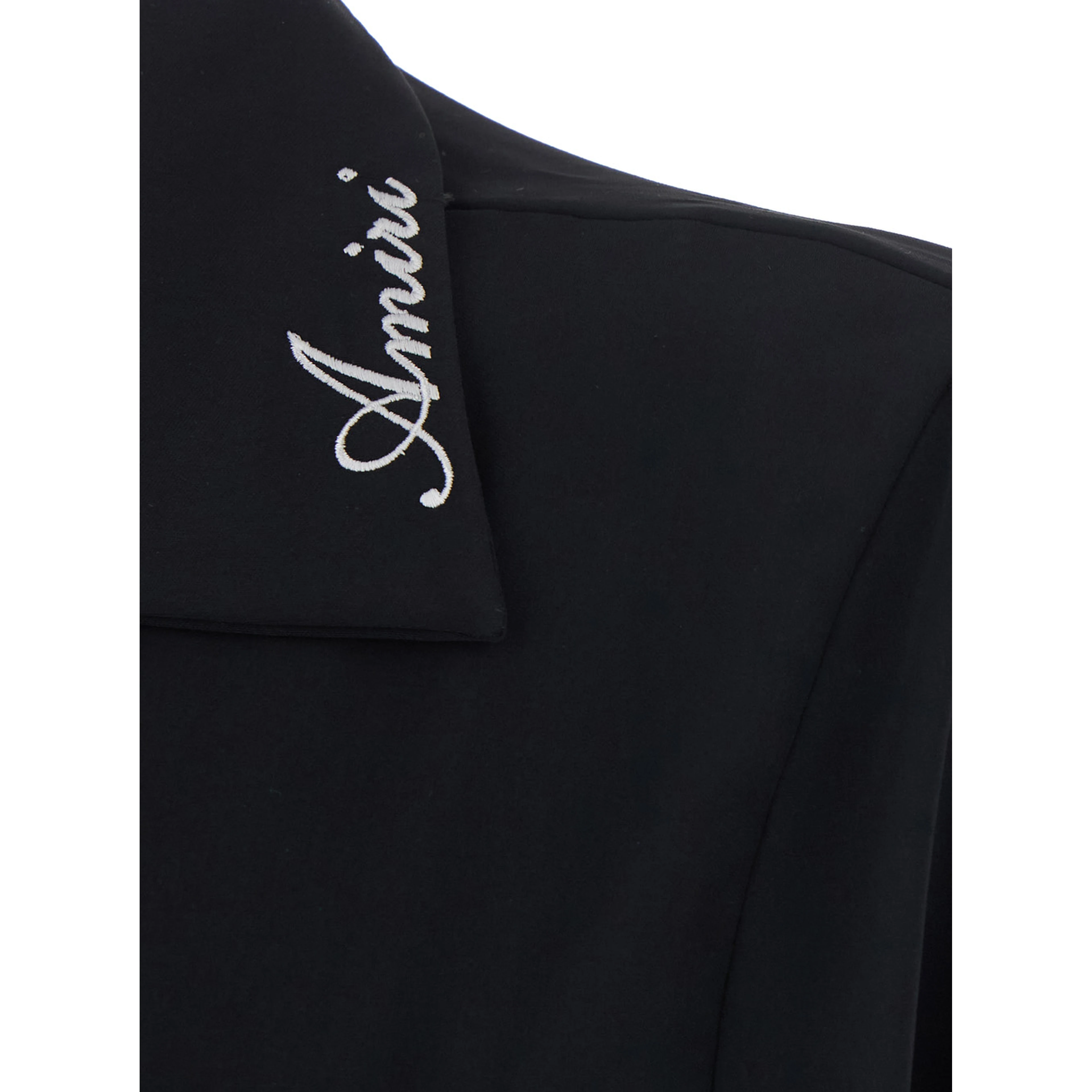 Black Shirt with Notched Collar with logo lettering Embroidery in Tech Fabric for Men