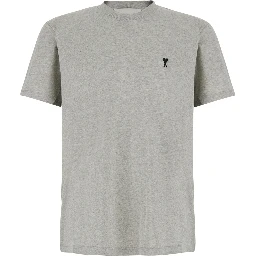 Gray Crew Neck T-Shirt with ADC Embroidery on the Front in Cotton for Men