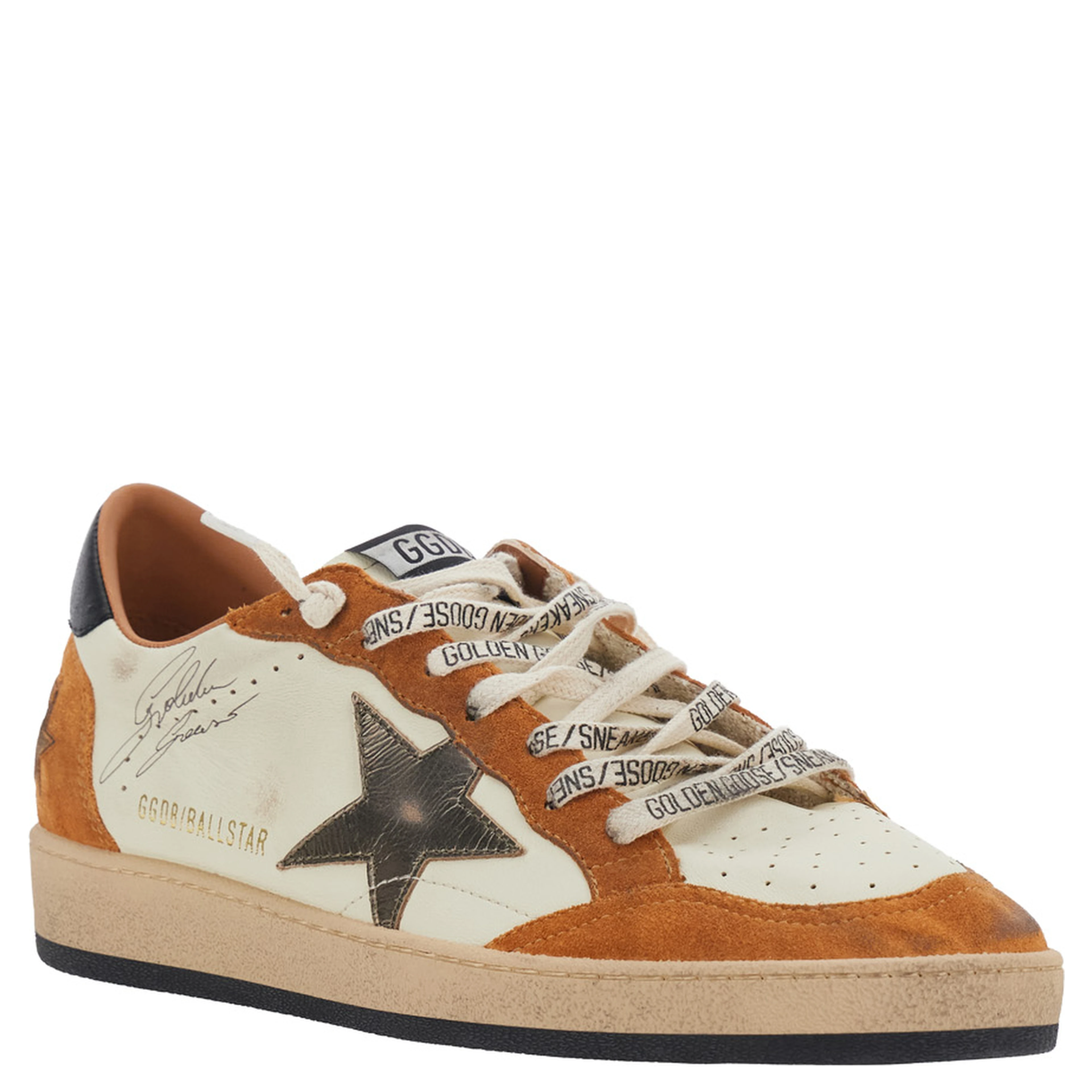 Ballstar Orange Low Top Sneakers with Star Patch on the Side and Contrasting Heel with Logo Lettering in Suede for Men