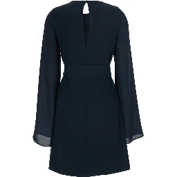 Blue Short Dress with Bow on the Front and Keyhole Closure on the Back in Cady for Women