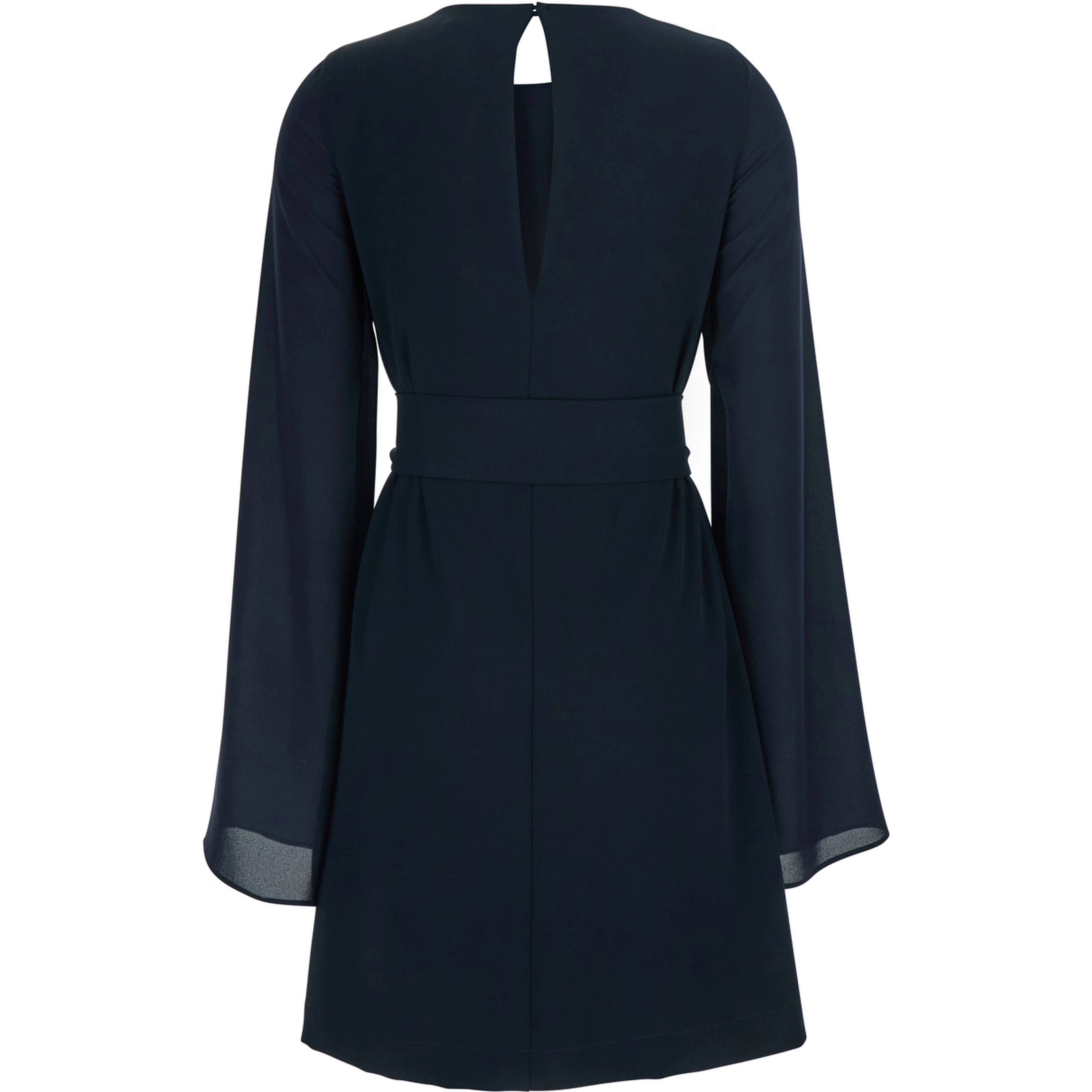 Blue Short Dress with Bow on the Front and Keyhole Closure on the Back in Cady for Women