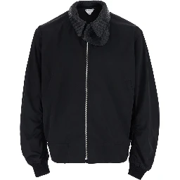 Black Jackets with leather collar with Intreccio design in Tech Fabric men