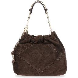 Shoulder Bag June with Chain Strap and Logo on Front in Brown Suede for Women