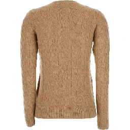 Julianna Beige Sweater with Round Neck and Pony Embroidery in Wool and Cashmere Women