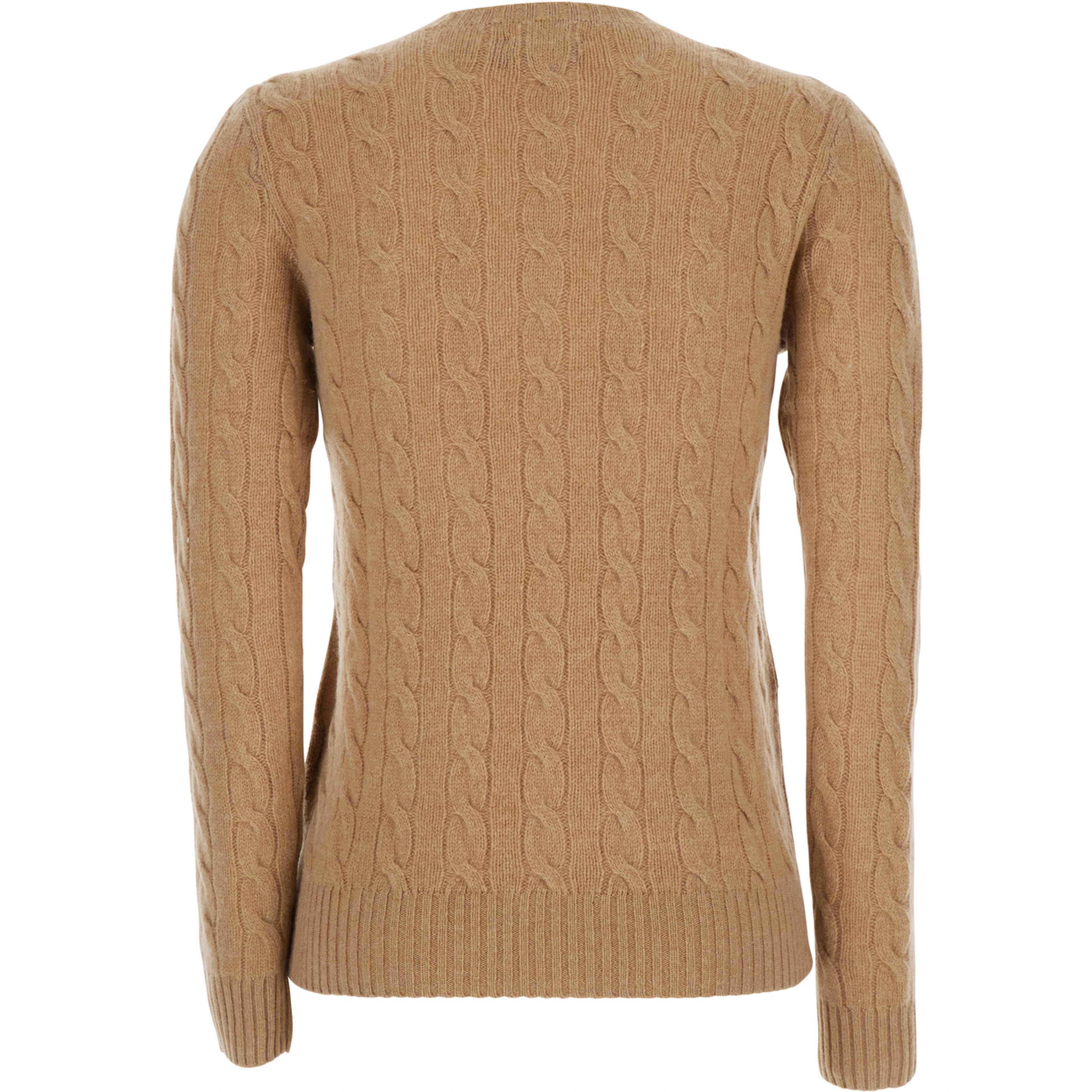 Julianna Beige Sweater with Round Neck and Pony Embroidery in Wool and Cashmere Women
