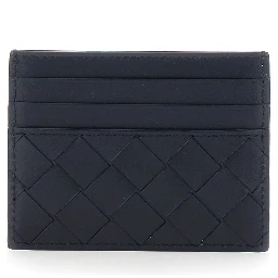 Blue Cardholder with Intreccio Motif in Leather for Men