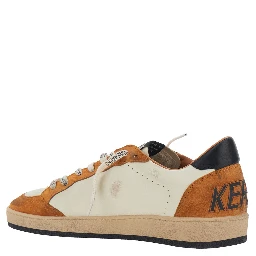 Ballstar Orange Low Top Sneakers with Star Patch on the Side and Contrasting Heel with Logo Lettering in Suede for Men
