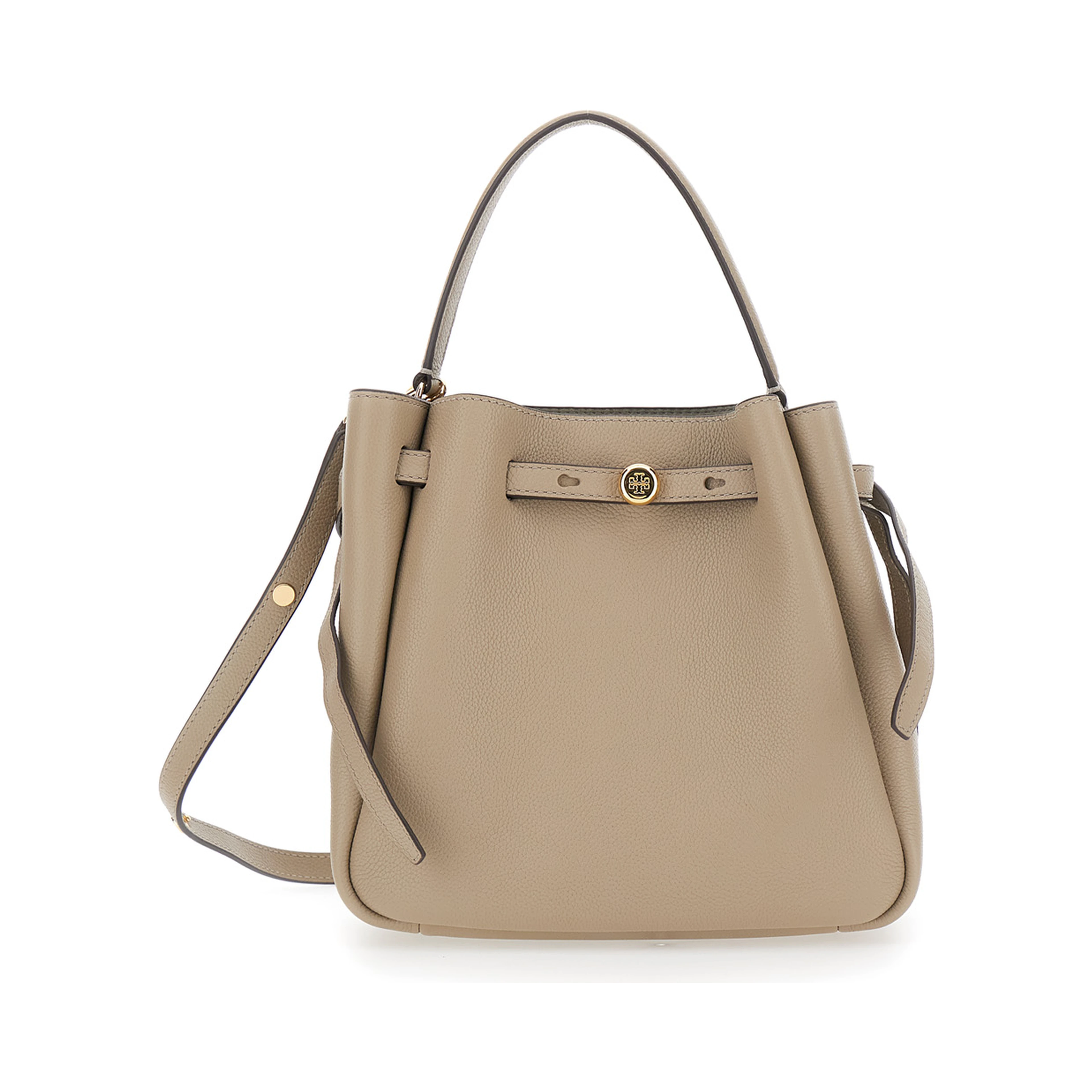 Romy Beige Handbag with Adjustable Strap and Drawstring Closure in Leather for Women