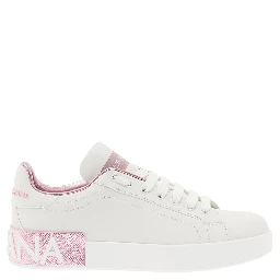Portofino White and Pink Low Sneakers with logo in Leather for Women