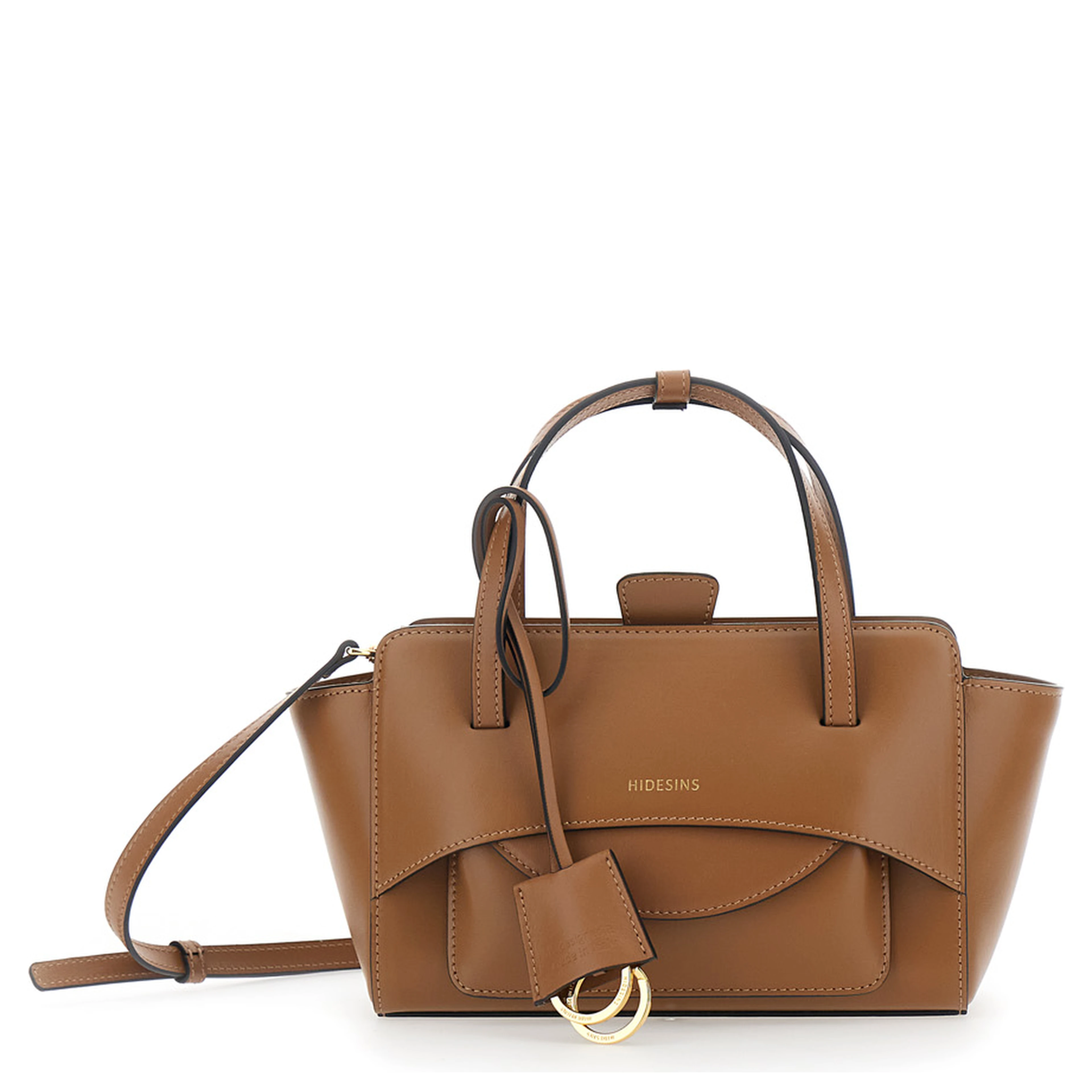 Brown Small Handbag with Adjustable Shoulder Strap and Front Pocket in Leather for Women