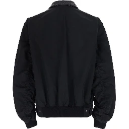 Black Jackets with leather collar with Intreccio design in Tech Fabric men