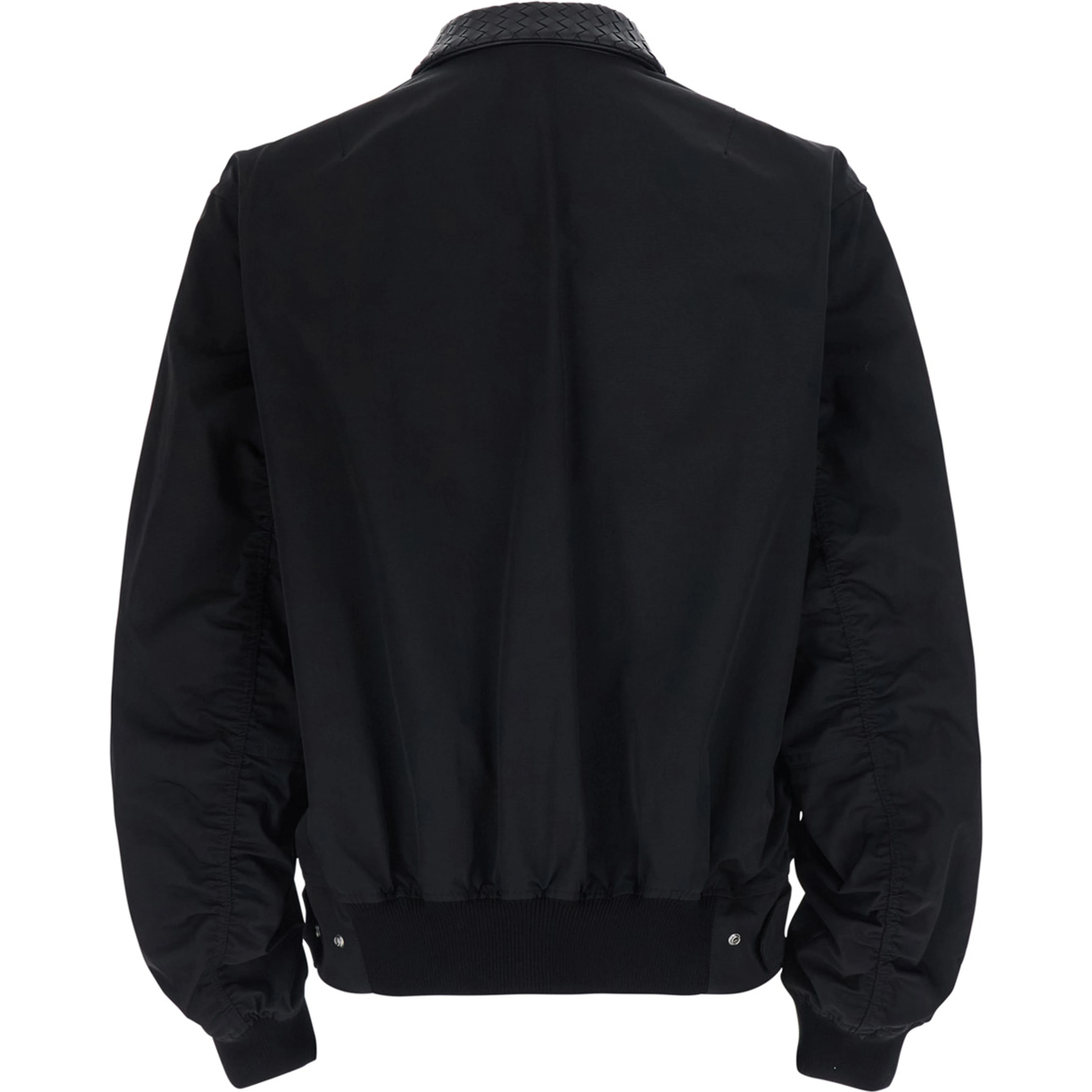 Black Jackets with leather collar with Intreccio design in Tech Fabric men