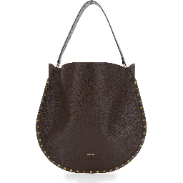 Oskan Brown Shoulder bag with top handle and studs in leather for women