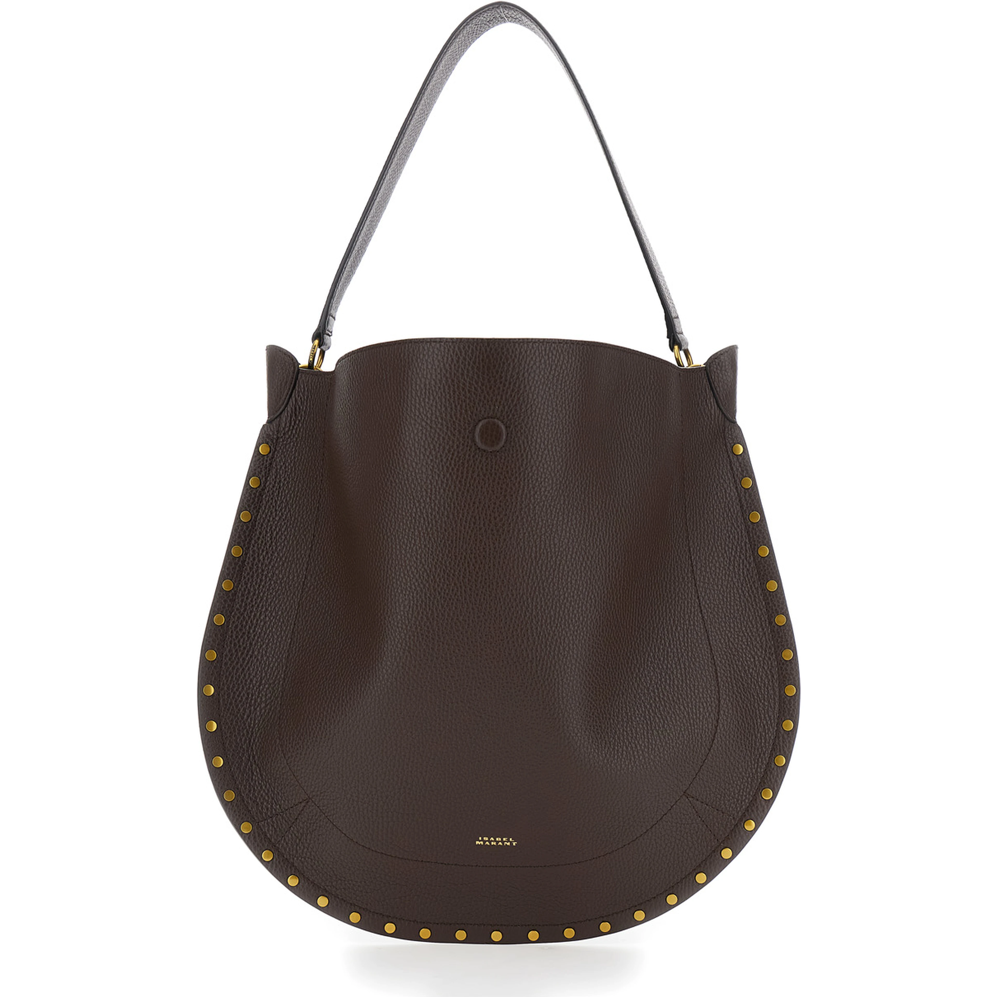 Oskan Brown Shoulder bag with top handle and studs in leather for women