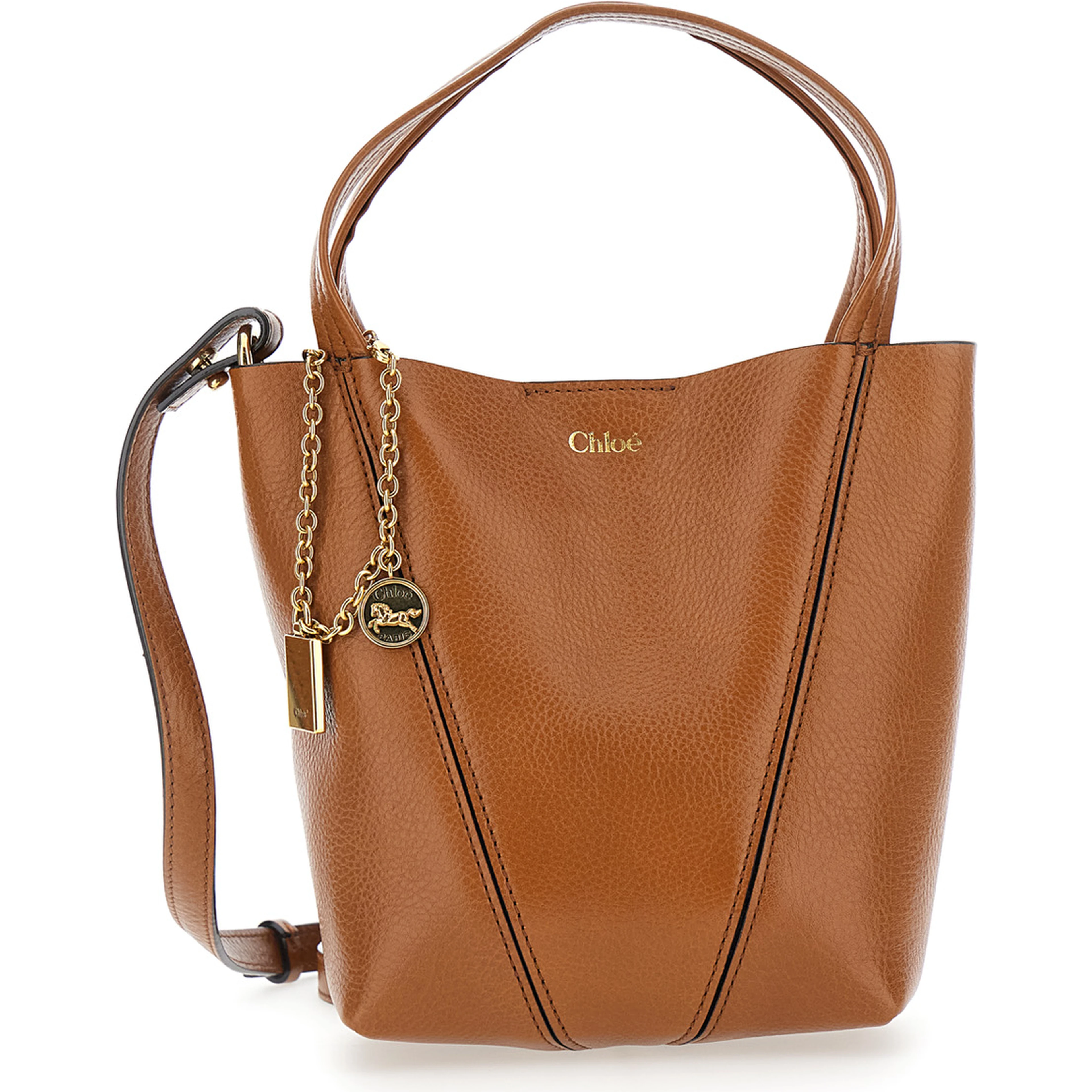 Chloe Spin Brown Shoulder Bag with Adjustable and Removable Strap in Leather for Women
