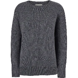 Sweater with U-neck and long sleeves in gray cashmere for women