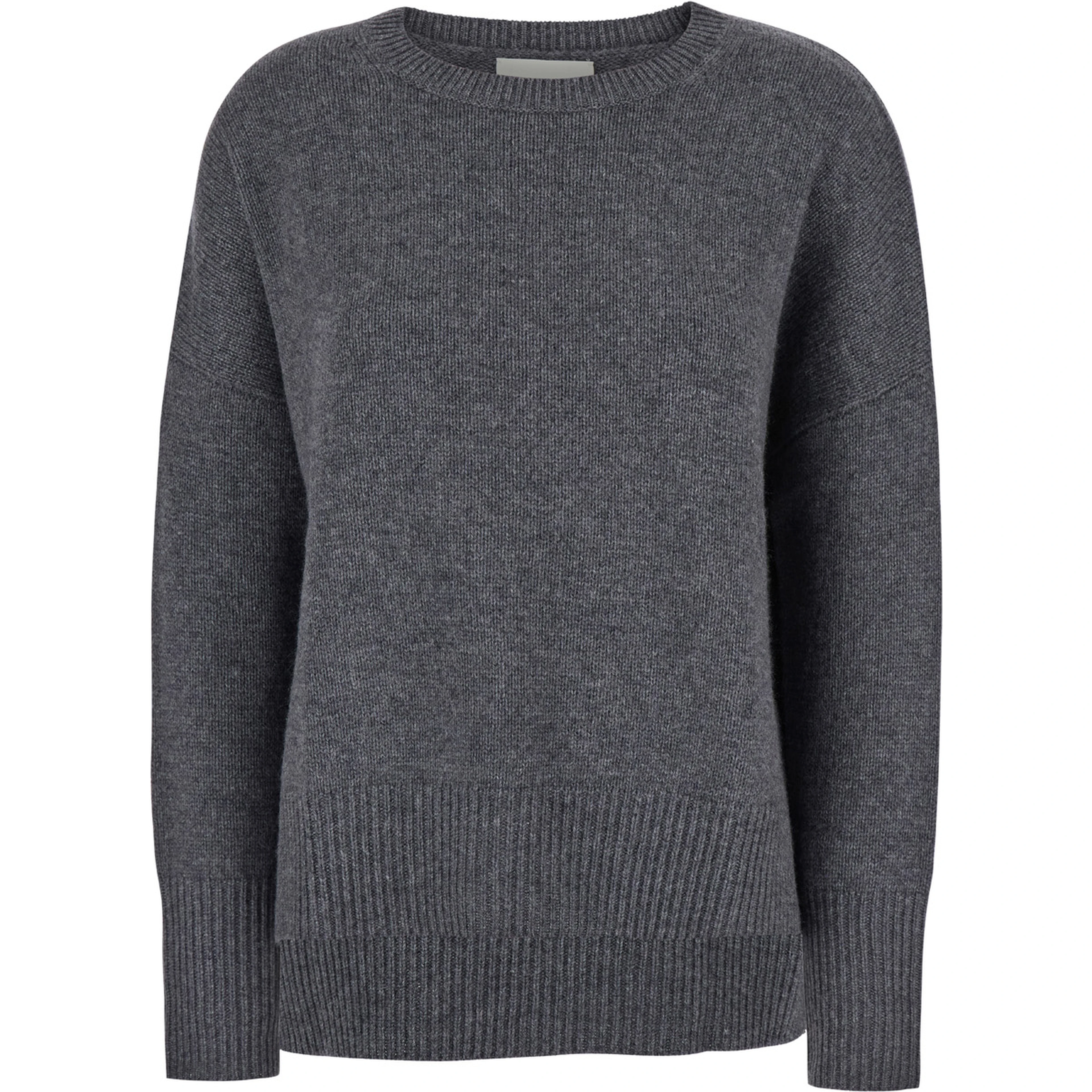 Sweater with U-neck and long sleeves in gray cashmere for women