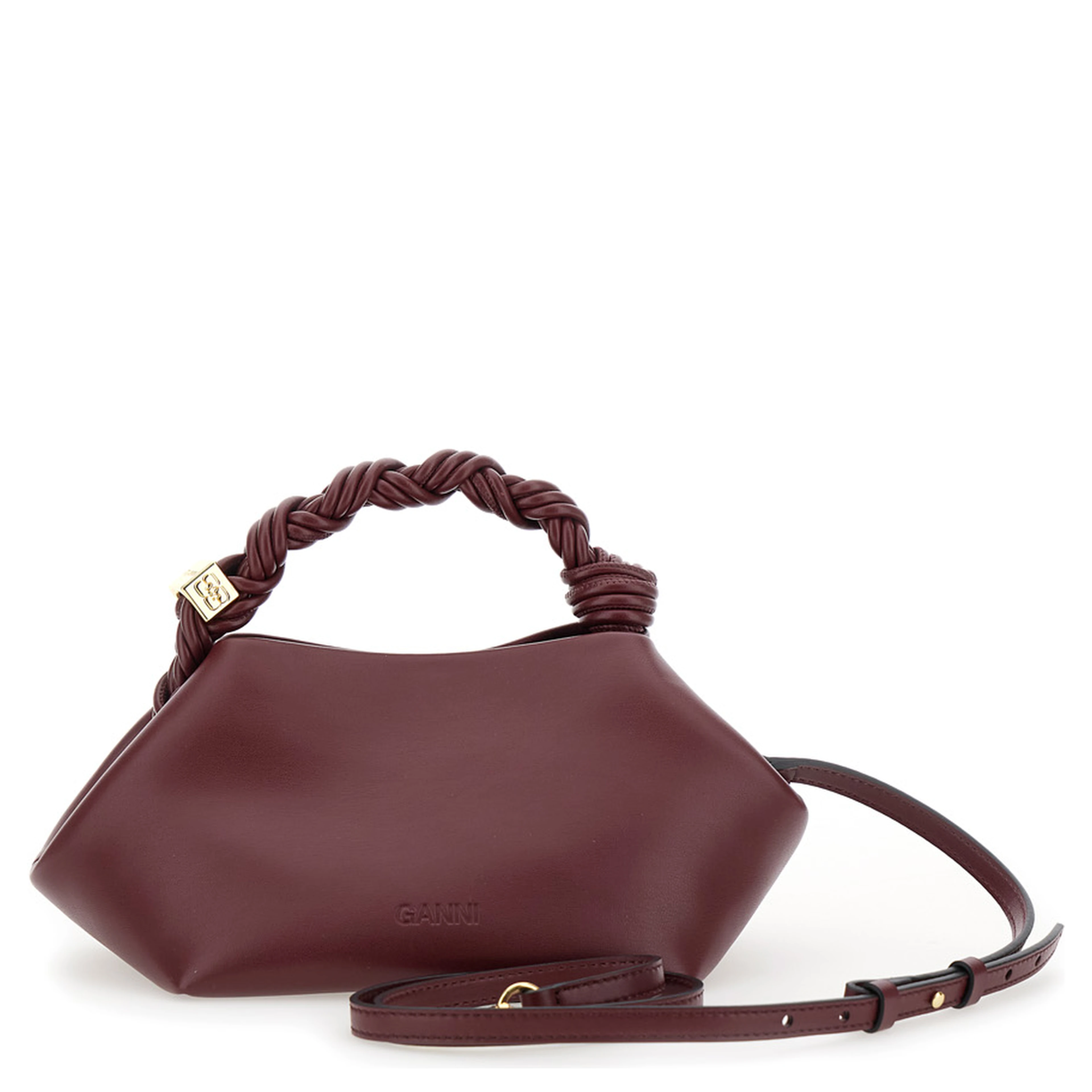 Handbag Bou Piccola with Butterfly Logo and Woven Leather Handle Bordeaux Woman