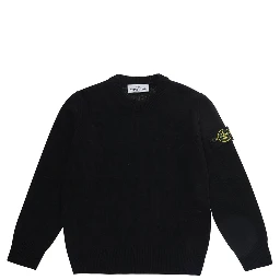 Black Crew neck sweater with logo patch on the sleeve in wool Boy
