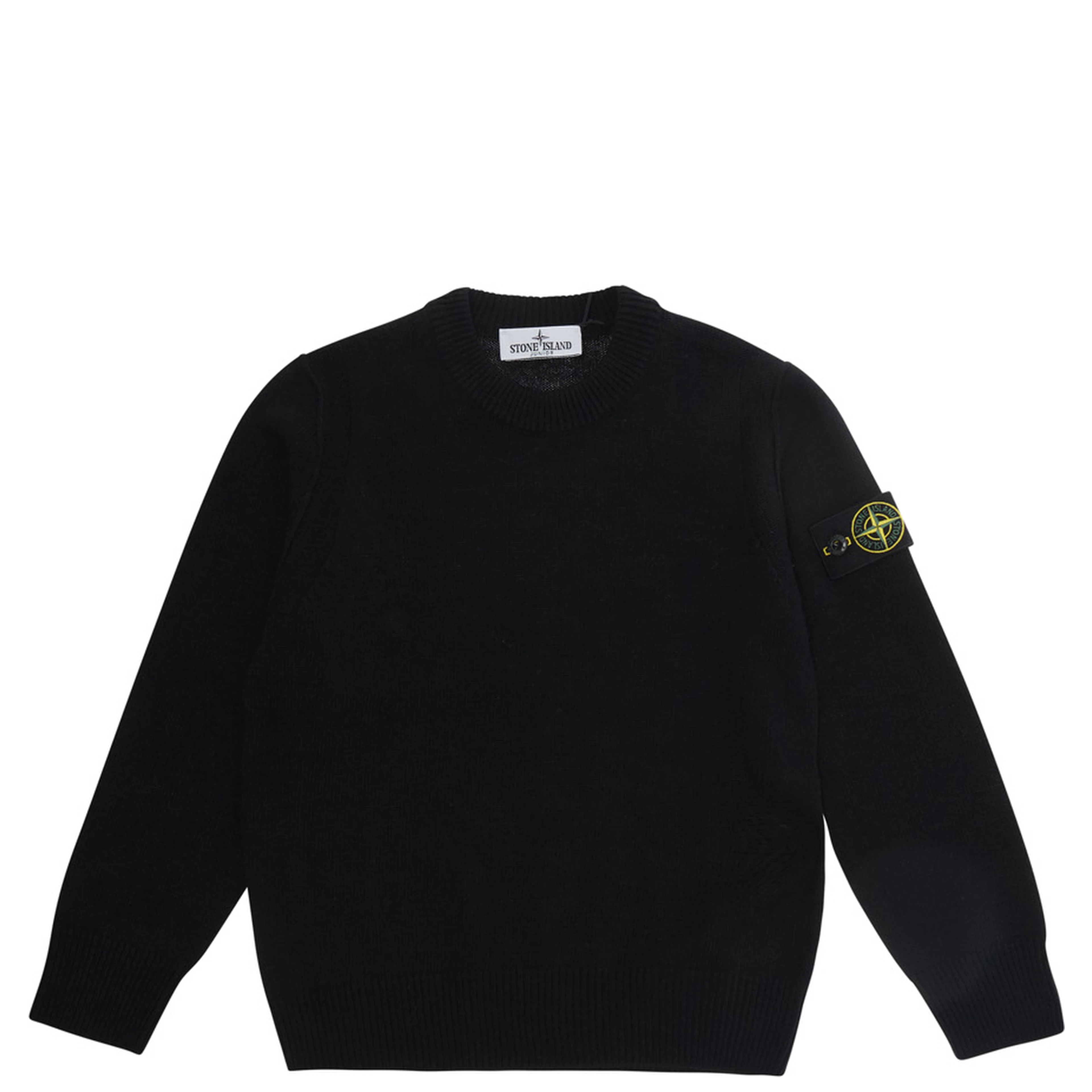 Black Crew neck sweater with logo patch on the sleeve in wool Boy
