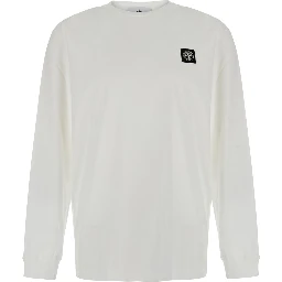 white Crew neck t-shirt with logo patch on the front in cotton for men
