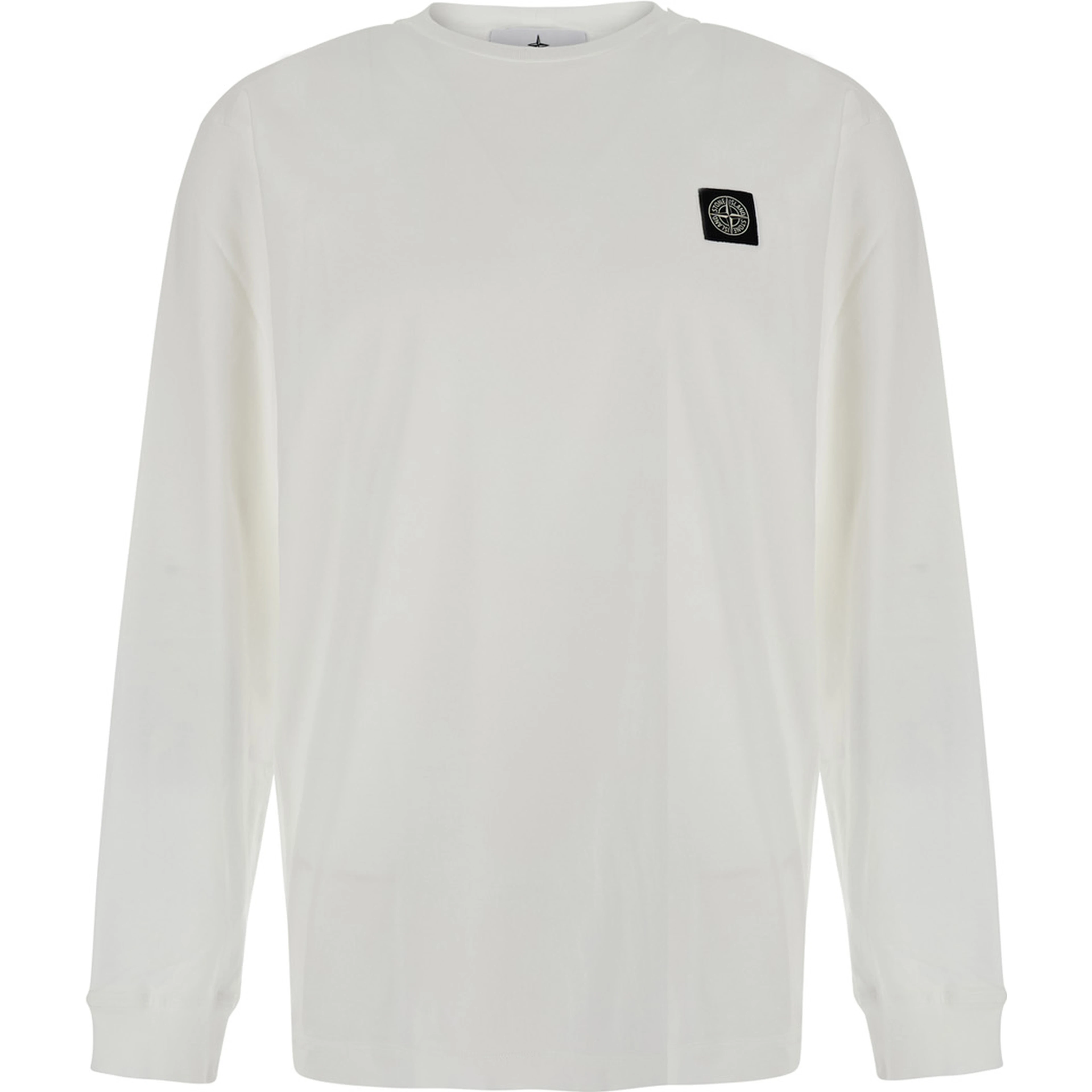 white Crew neck t-shirt with logo patch on the front in cotton for men